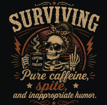 Surviving Caffeine T-Shirt – Funny Skull Coffee Shirt for Tired Adults