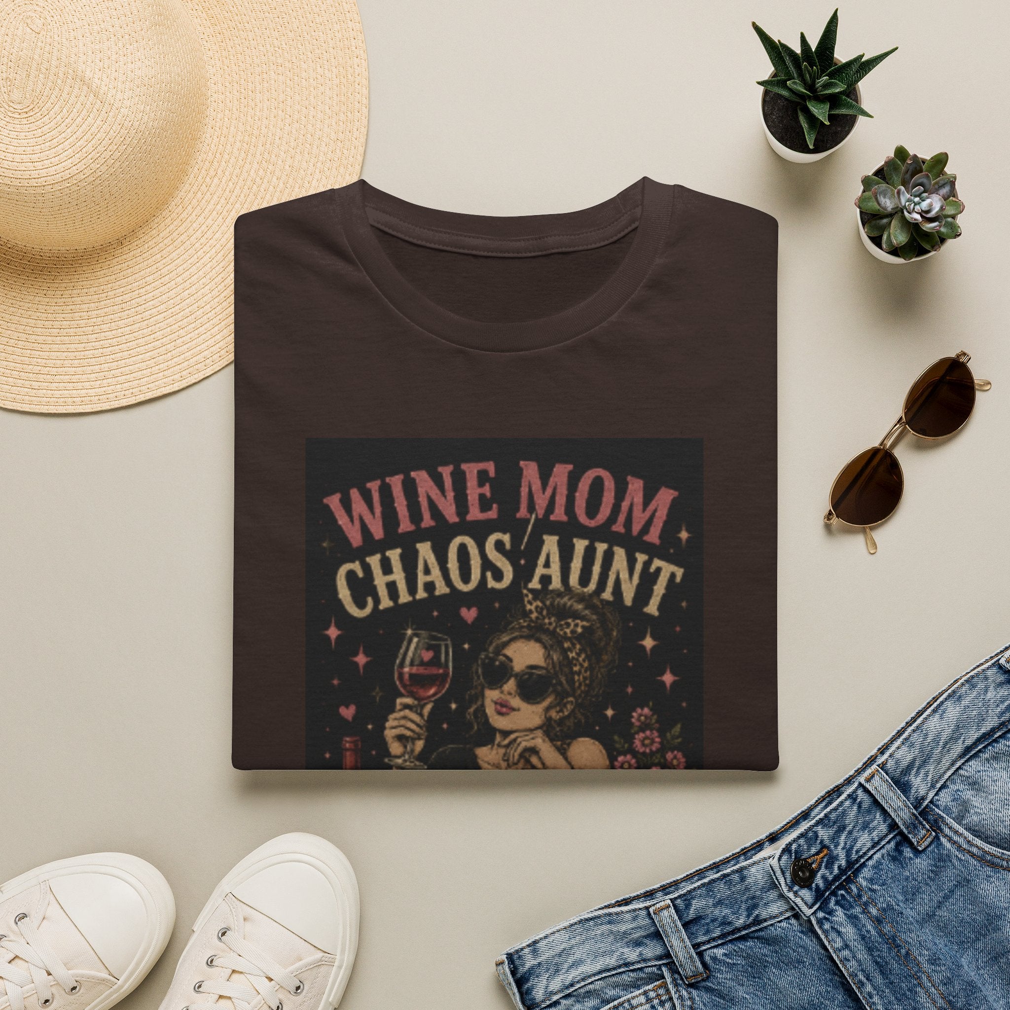 Wine Mom Chaos Aunt T-Shirt — Funny Wine Gifts for Aunts & Moms