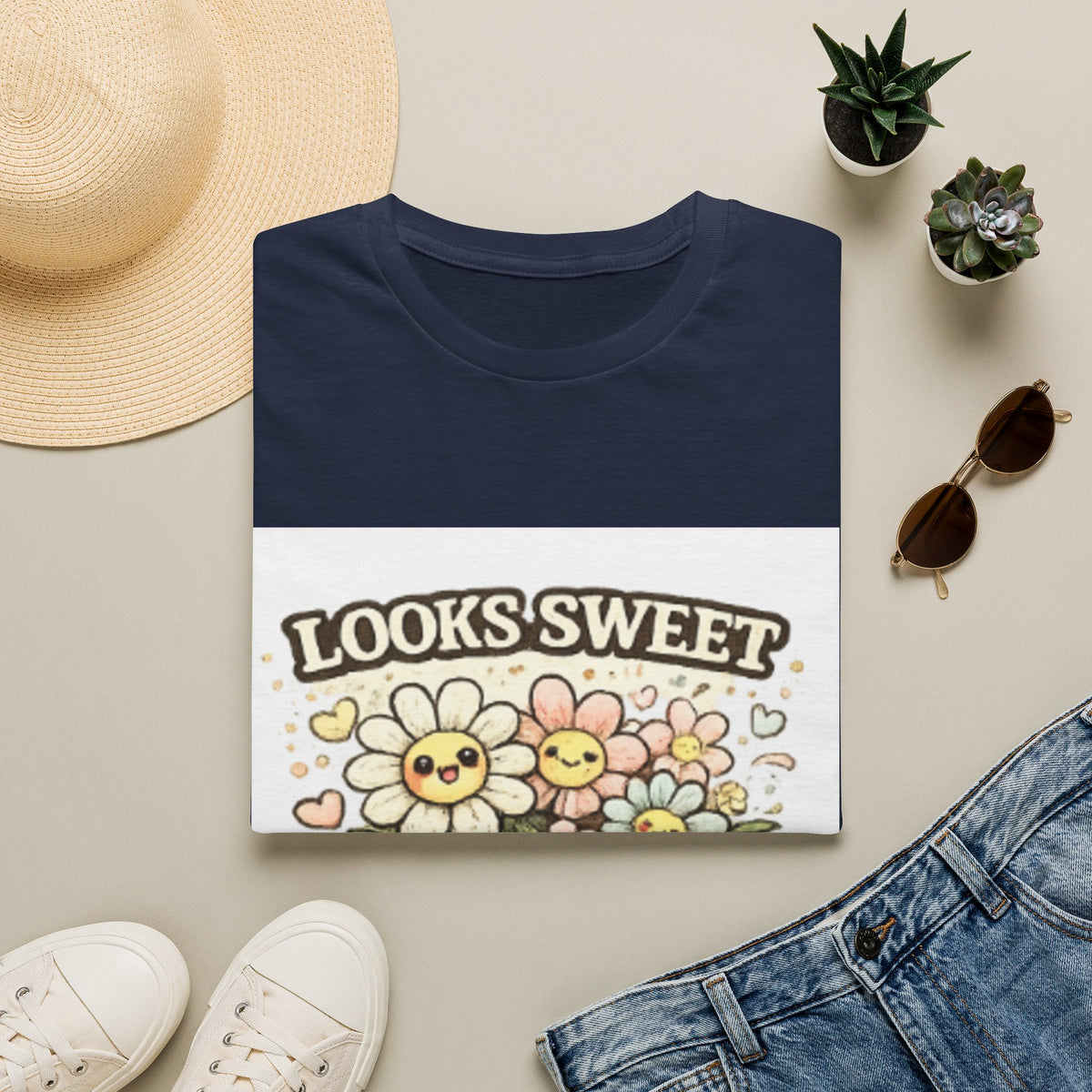 Looks Sweet Floral T-Shirt — Cute Retro Flowers "Looks Sweet, Swears a Lot" Tee