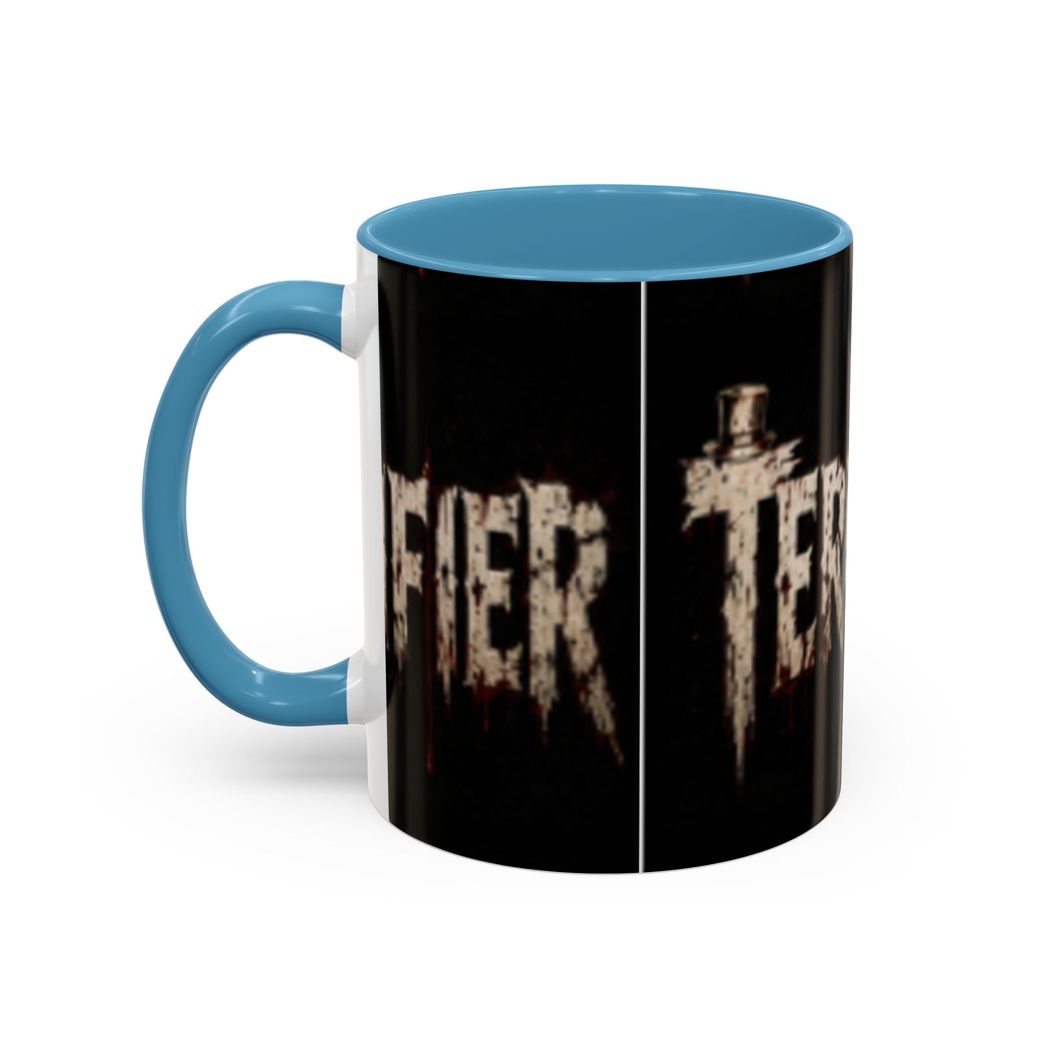Terrified Horror Accent Coffee Mug — Gothic Scary Text Design (11/15 oz)