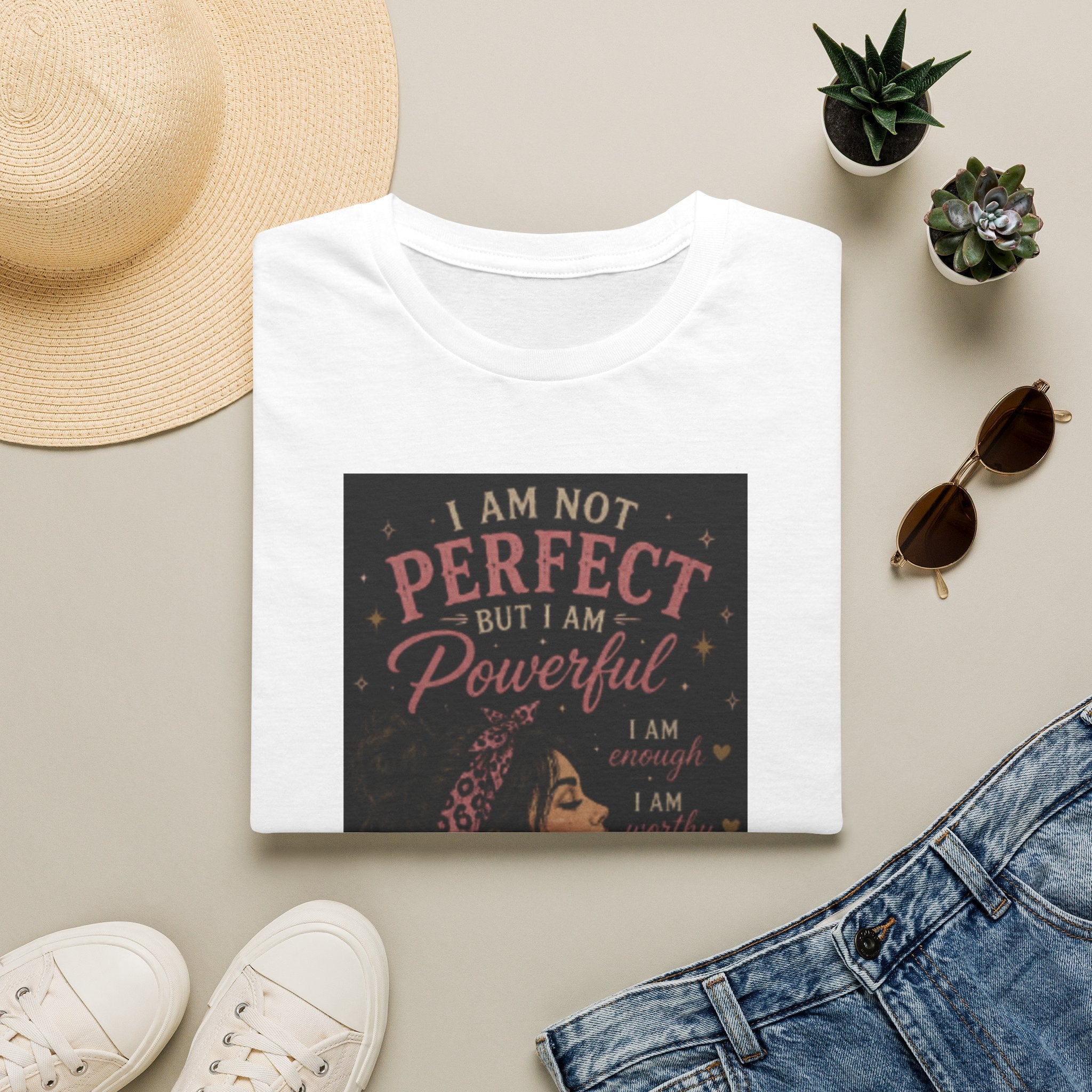 Powerful Woman Graphic T-Shirt — "I Am Not Perfect But I Am Powerful" Motivational Tee