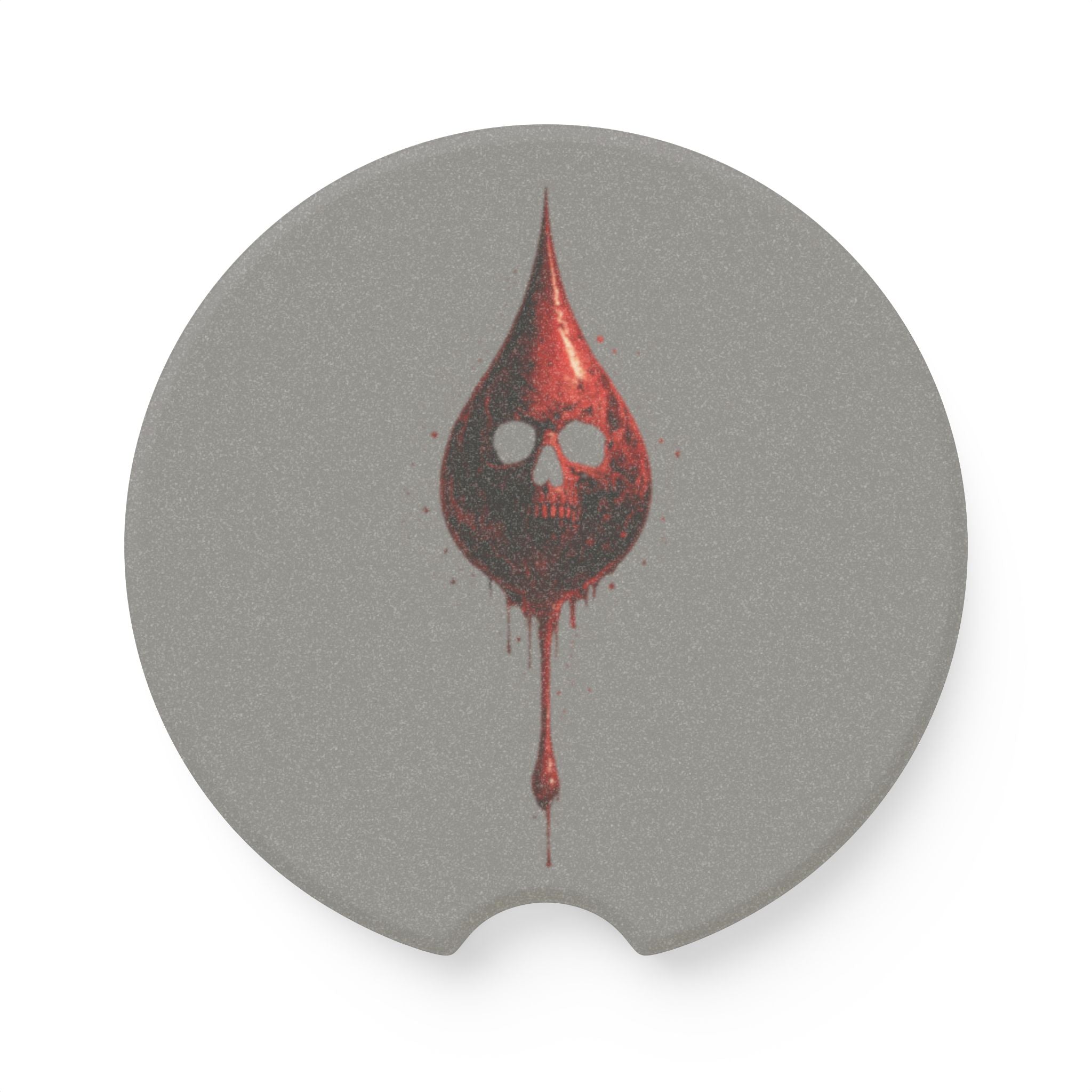Soapstone Car Coaster — Red Dripping Skull Drop Design