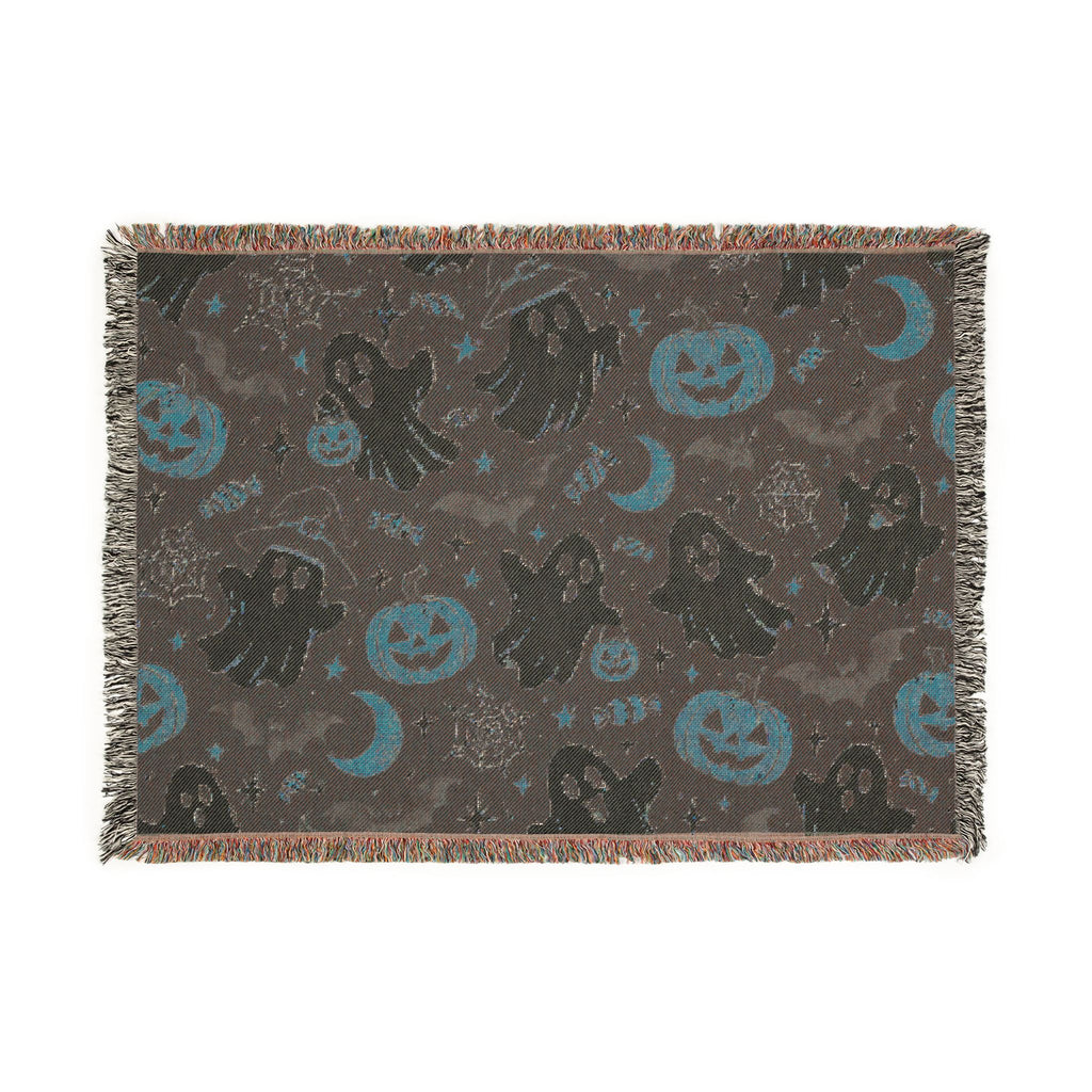Halloween Ghosts & Pumpkins Woven Blanket — Cozy Spooky Throw for Fall Decor