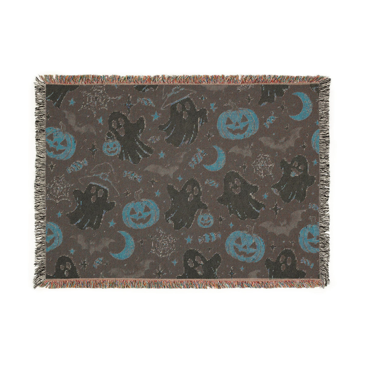 Halloween Ghosts & Pumpkins Woven Blanket — Cozy Spooky Throw for Fall Decor