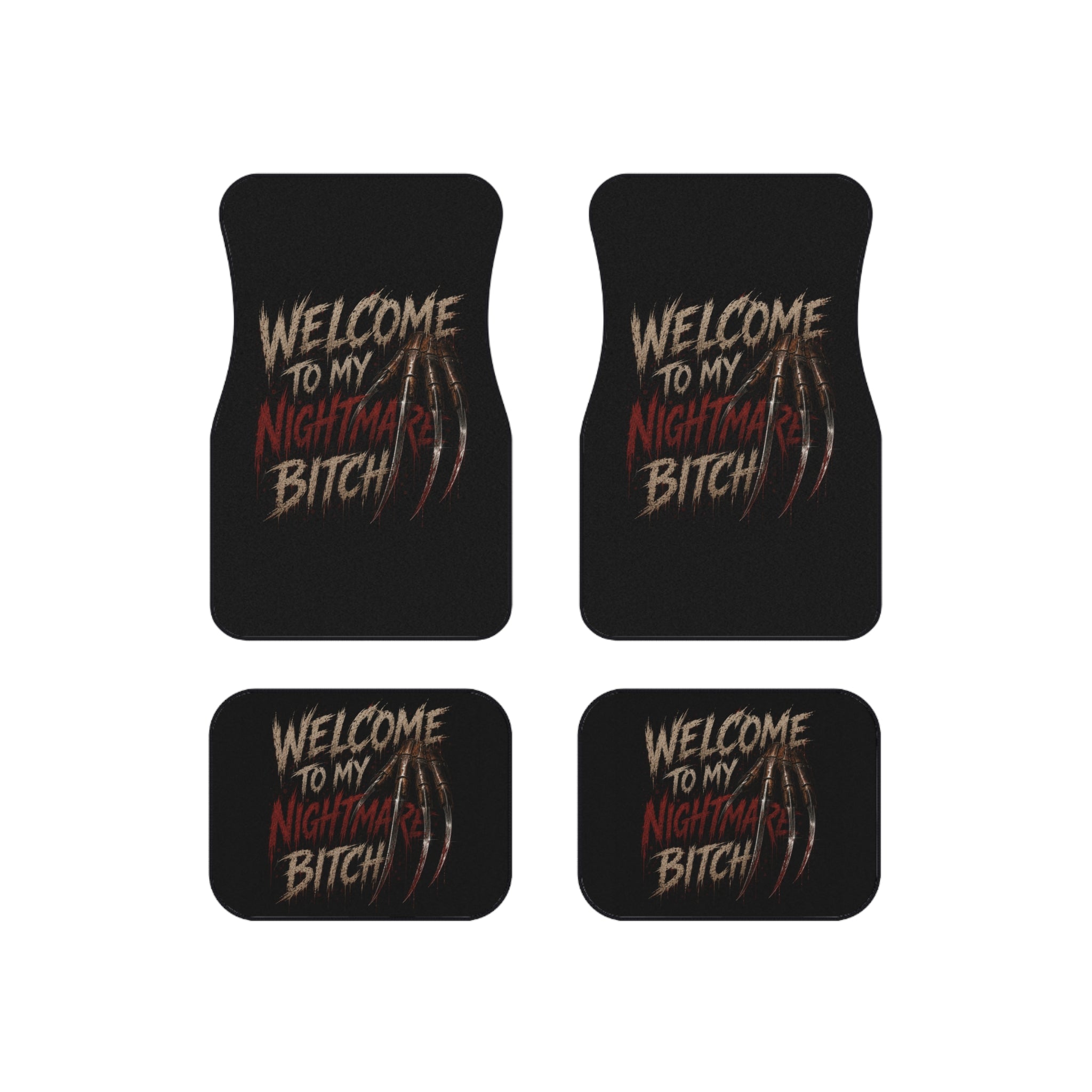 Car Mats — "Welcome To My Nightmare, Bitch" Horror Car Floor Mat Set (4-Pack)