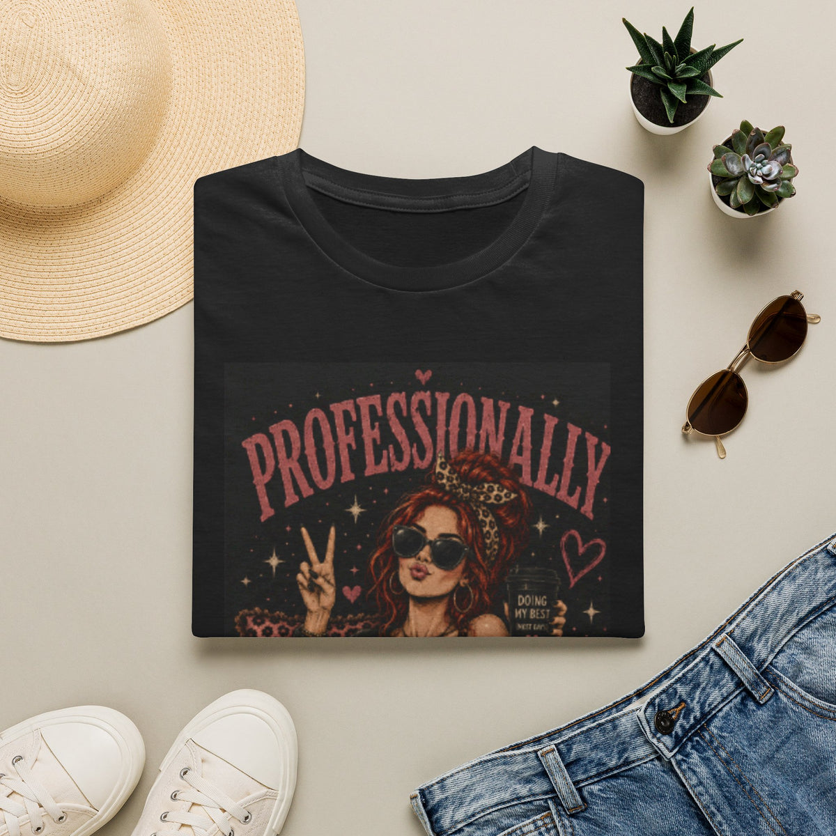 Professionally Unprofessional T-Shirt — Retro Femme Peace Sign Graphic Tee