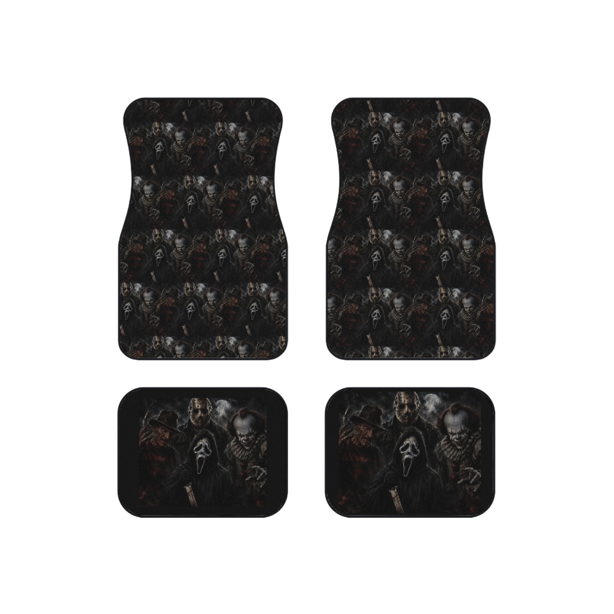 Horror Icons Car Mats (Set of 4) — Creepy Movie Villains Front & Rear Floor Mats