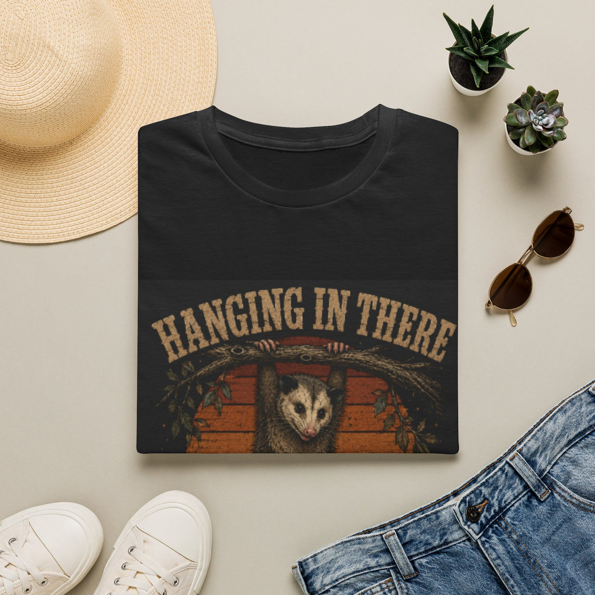 Hanging In There Possum T-Shirt — Cute Resilience Graphic Tee