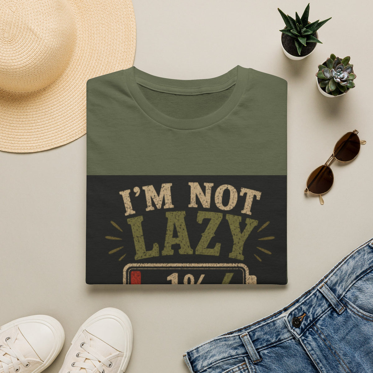 T-Shirt — "I’m Not Lazy, I’m on 1% Energy-Saving Mode" Funny Graphic Tee