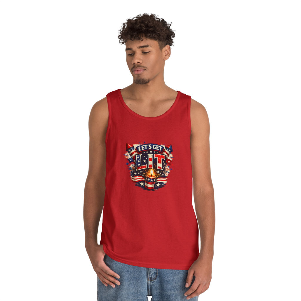 Let's Get Lit Tank Top — Patriotic 4th of July Fireworks Graphic Tank