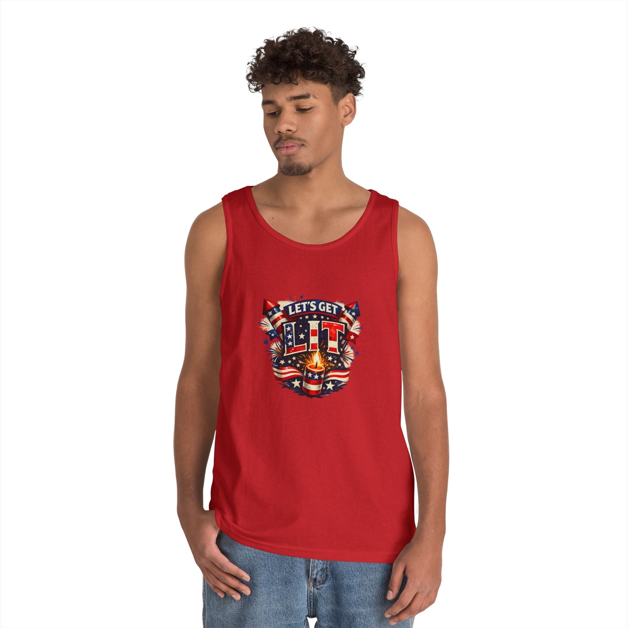 Let's Get Lit Tank Top — Patriotic 4th of July Fireworks Graphic Tank