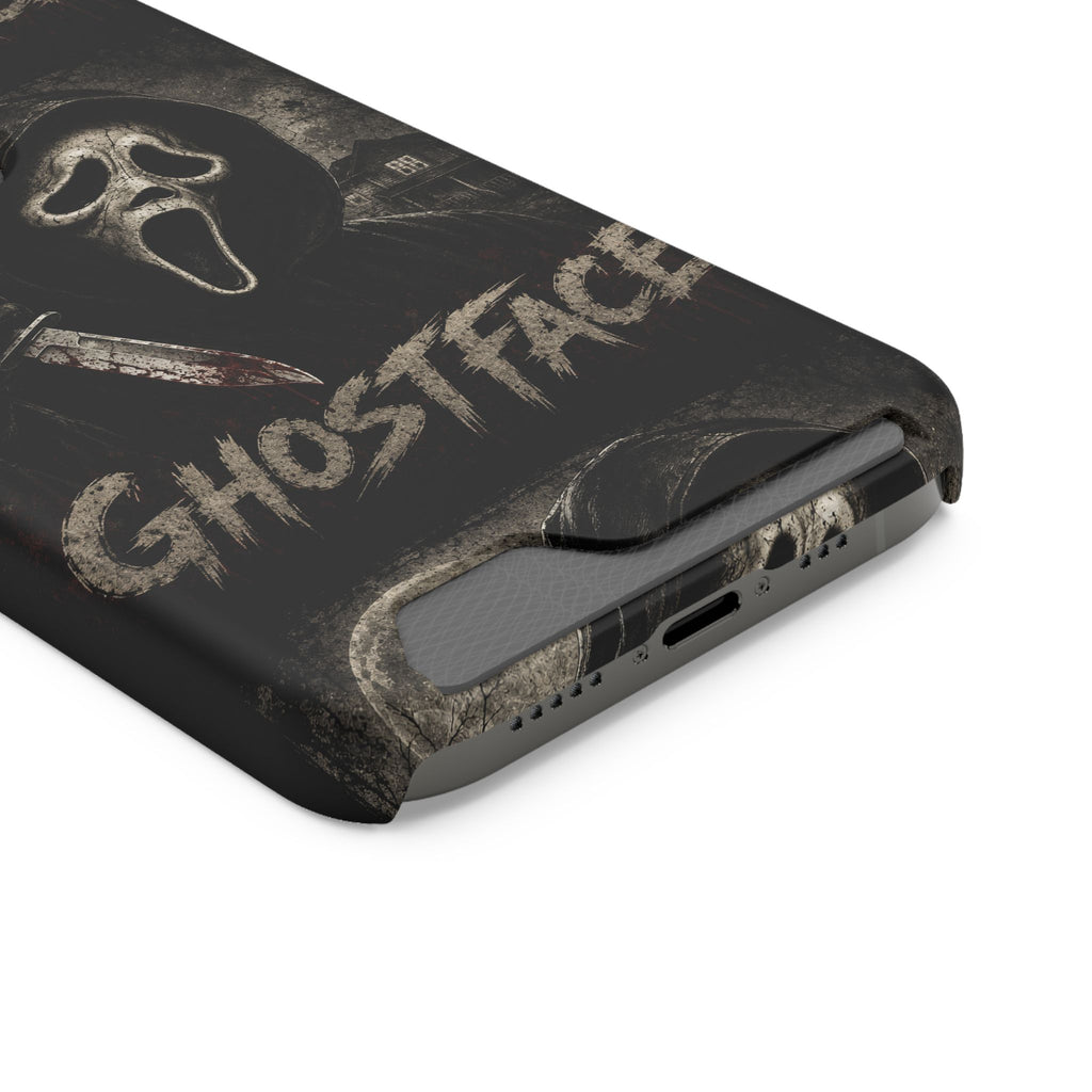 Ghostface Phone Case with Card Holder — Horror Movie Scream Mask Design