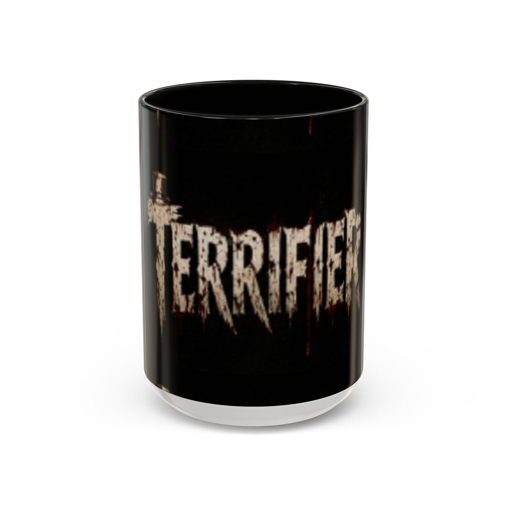 Terrified Horror Accent Coffee Mug — Gothic Scary Text Design (11/15 oz)