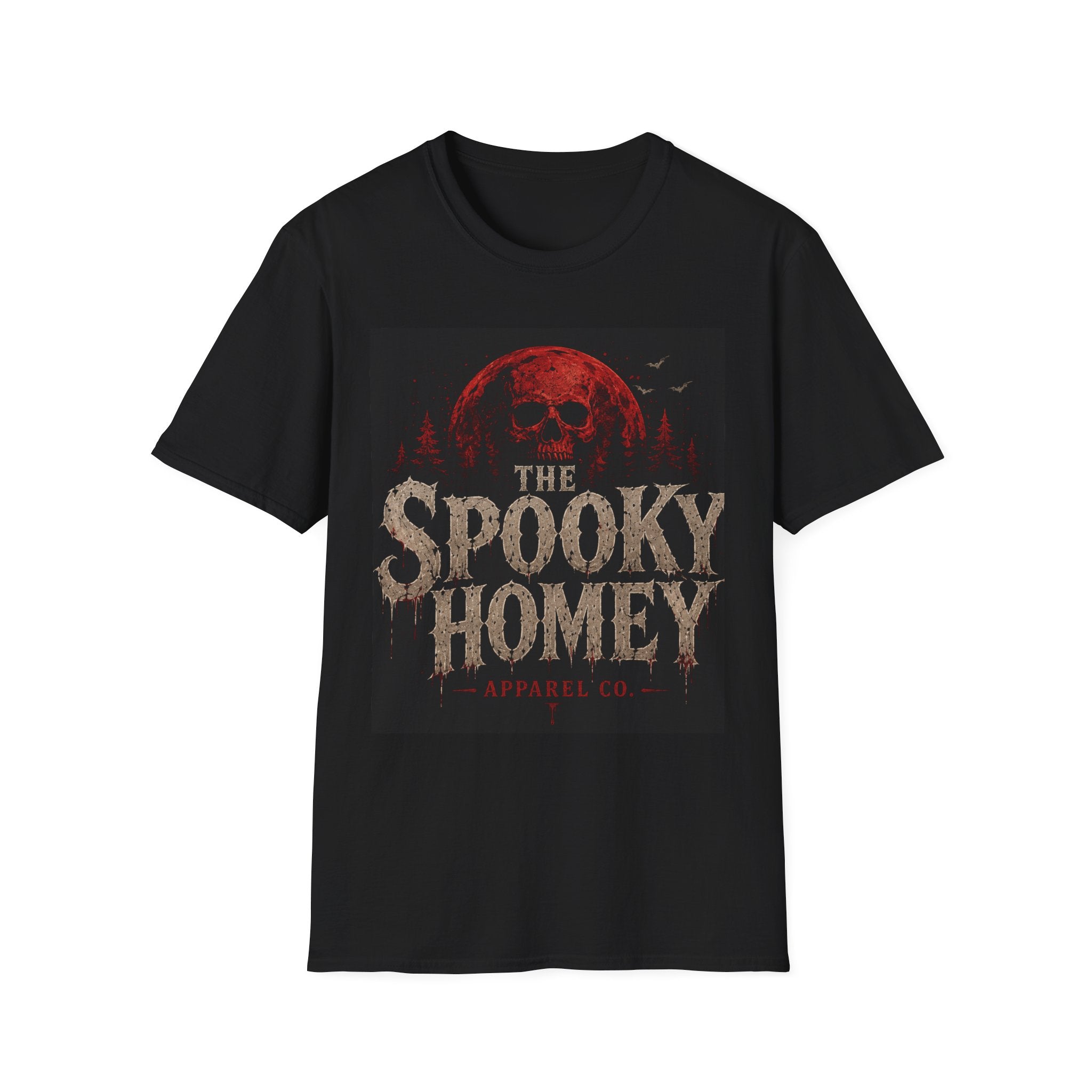 Spooky Homey T‑Shirt — Red Moon Skull Halloween Tee