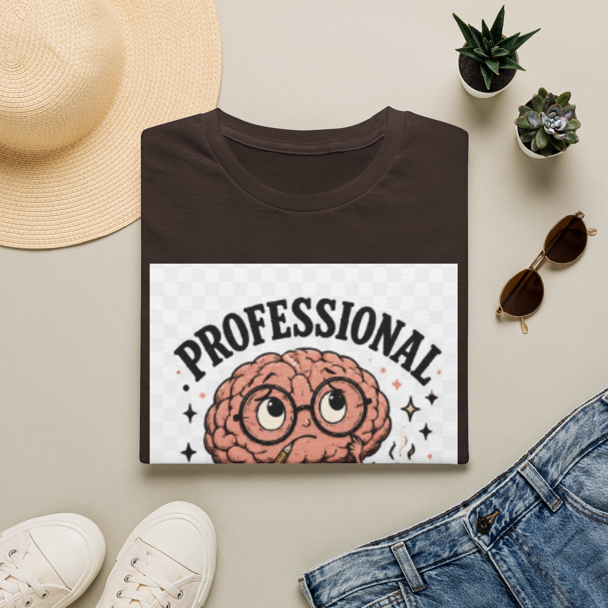 T-Shirt — "Professional Overthinker" Cute Brain Graphic Tee