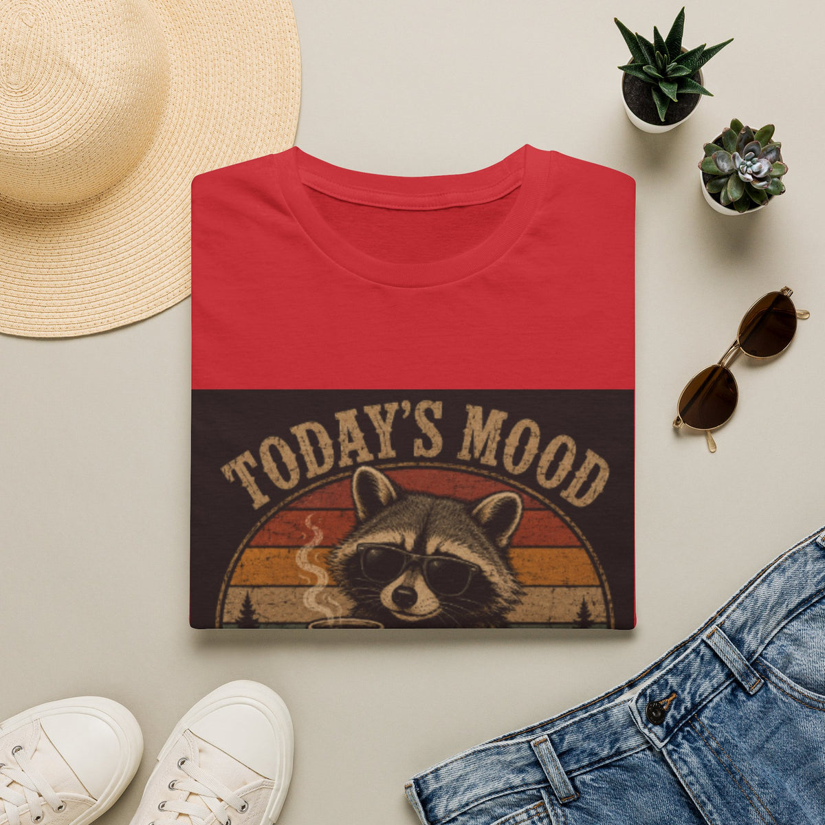 Today's Mood Unsupervised Raccoon T-Shirt — Vintage Retro Graphic Tee for Casual Wear