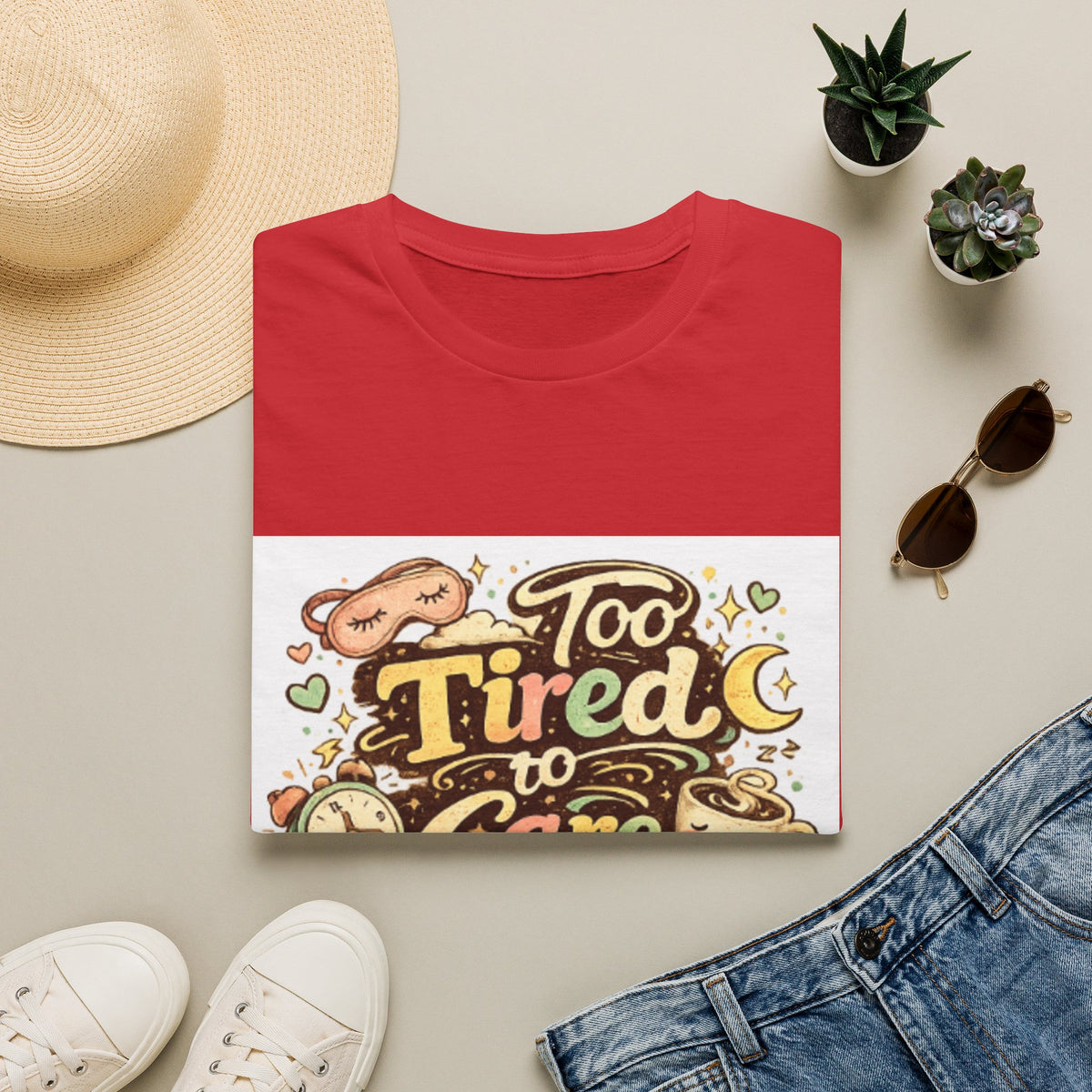 Too Tired To Care T-Shirt — Cute Sleepy Kawaii Graphic Tee