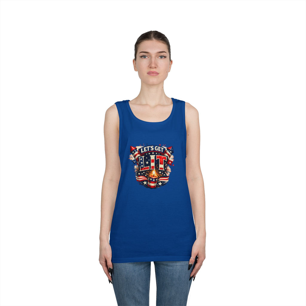 Let's Get Lit Tank Top — Patriotic 4th of July Fireworks Graphic Tank