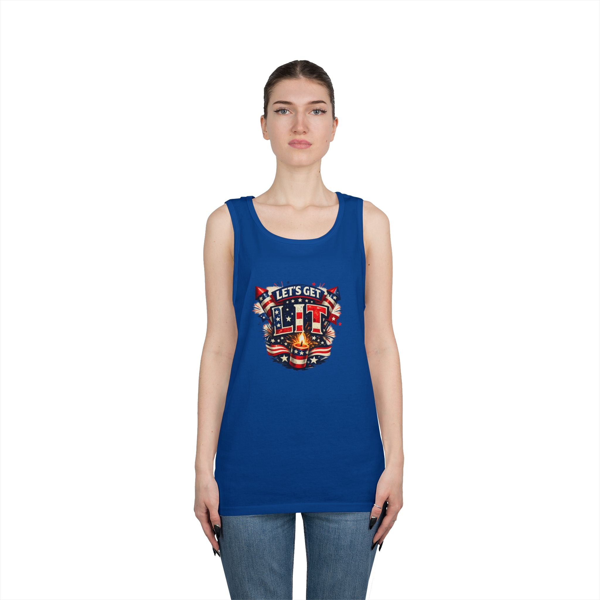 Let's Get Lit Tank Top — Patriotic 4th of July Fireworks Graphic Tank