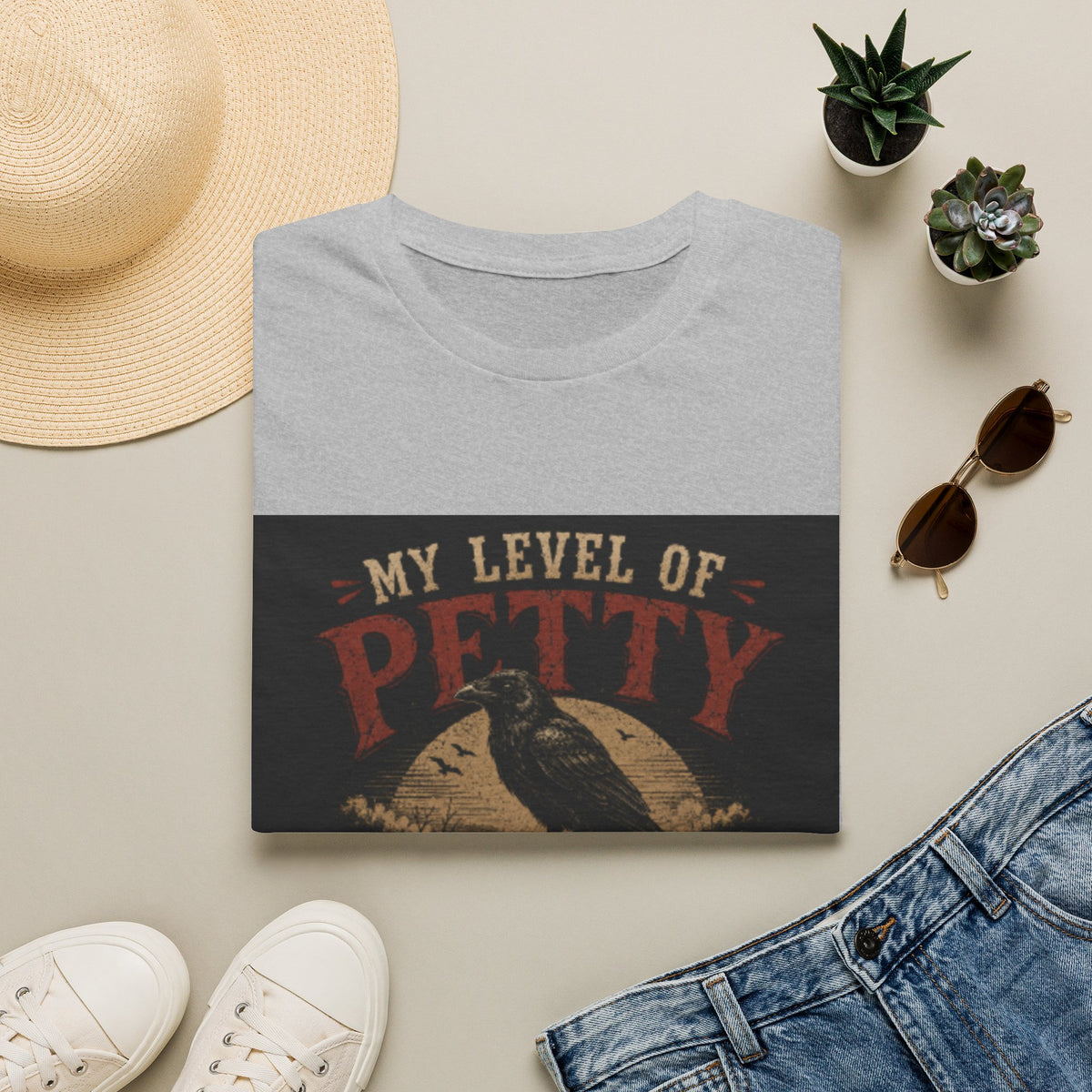 Funny 'My Level of Petty' T-Shirt — Vintage Raven No Trespassing Graphic Tee