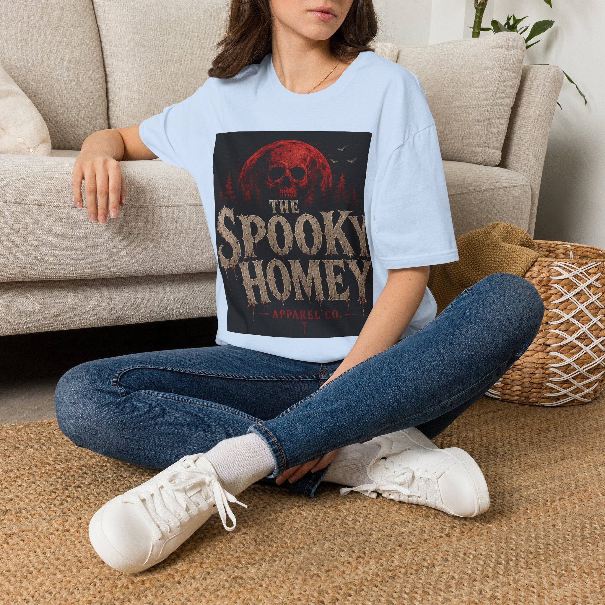 Spooky Homey T‑Shirt — Red Moon Skull Halloween Tee
