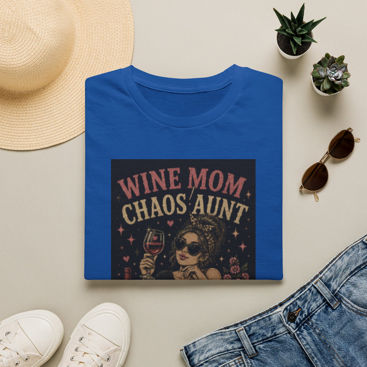 Wine Mom Chaos Aunt T-Shirt — Funny Wine Gifts for Aunts & Moms