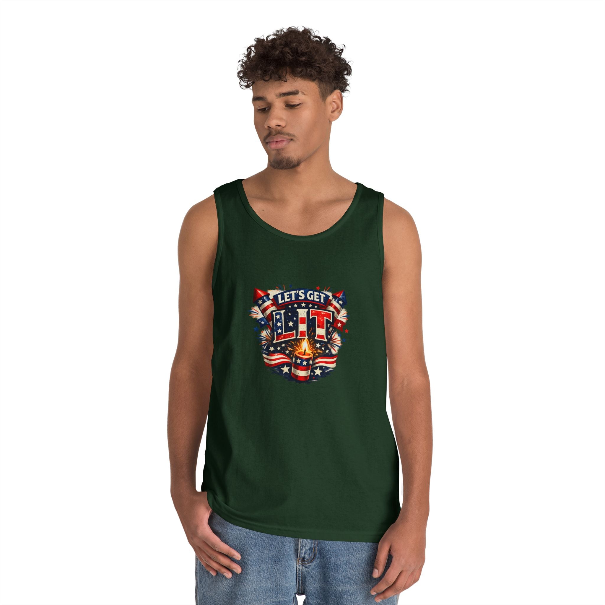 Let's Get Lit Tank Top — Patriotic 4th of July Fireworks Graphic Tank
