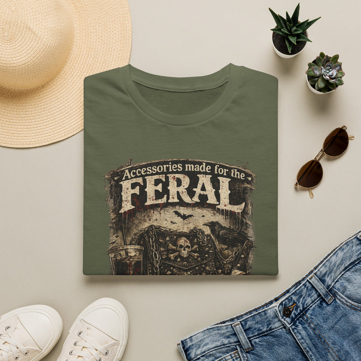 Feral Graphic T-Shirt — "Accessories Made for the Feral" Vintage Skull Tee