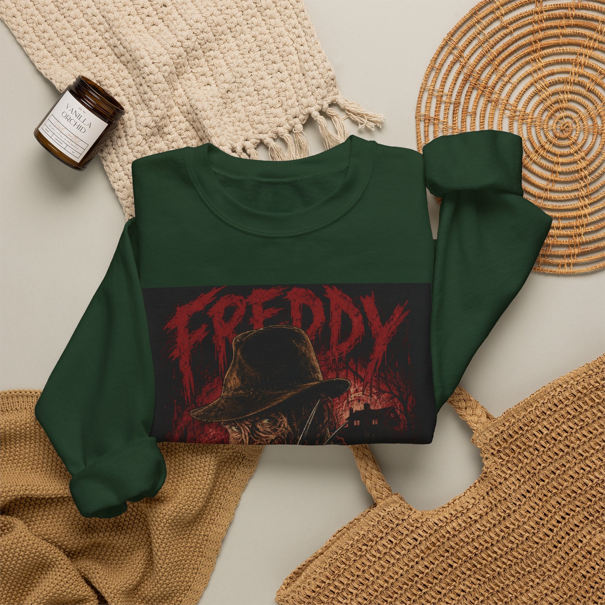 Freddy Krueger Horror Crewneck Sweatshirt - "Welcome To My Nightmare Bitch" Graphic