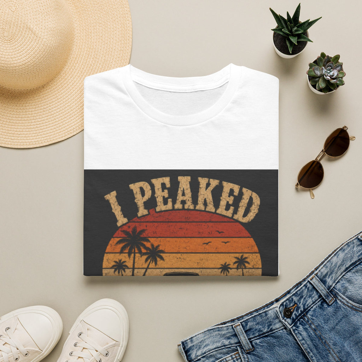 I Peaked When I Found a Parking Spot T-Shirt — Funny Vintage Sunset Palm Tee