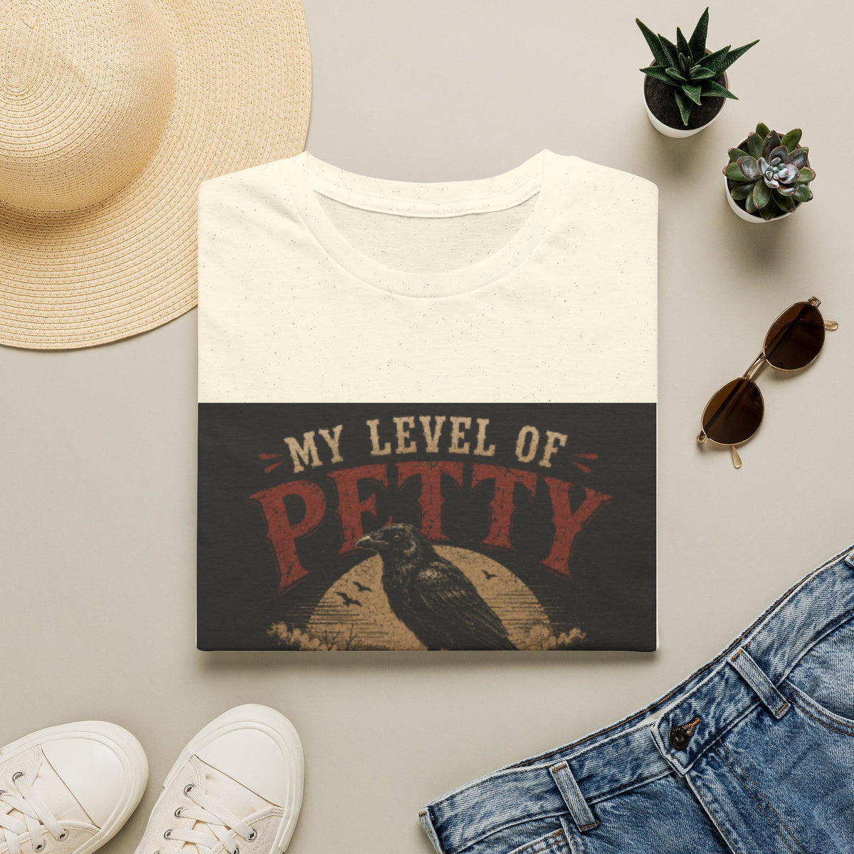 Funny 'My Level of Petty' T-Shirt — Vintage Raven No Trespassing Graphic Tee