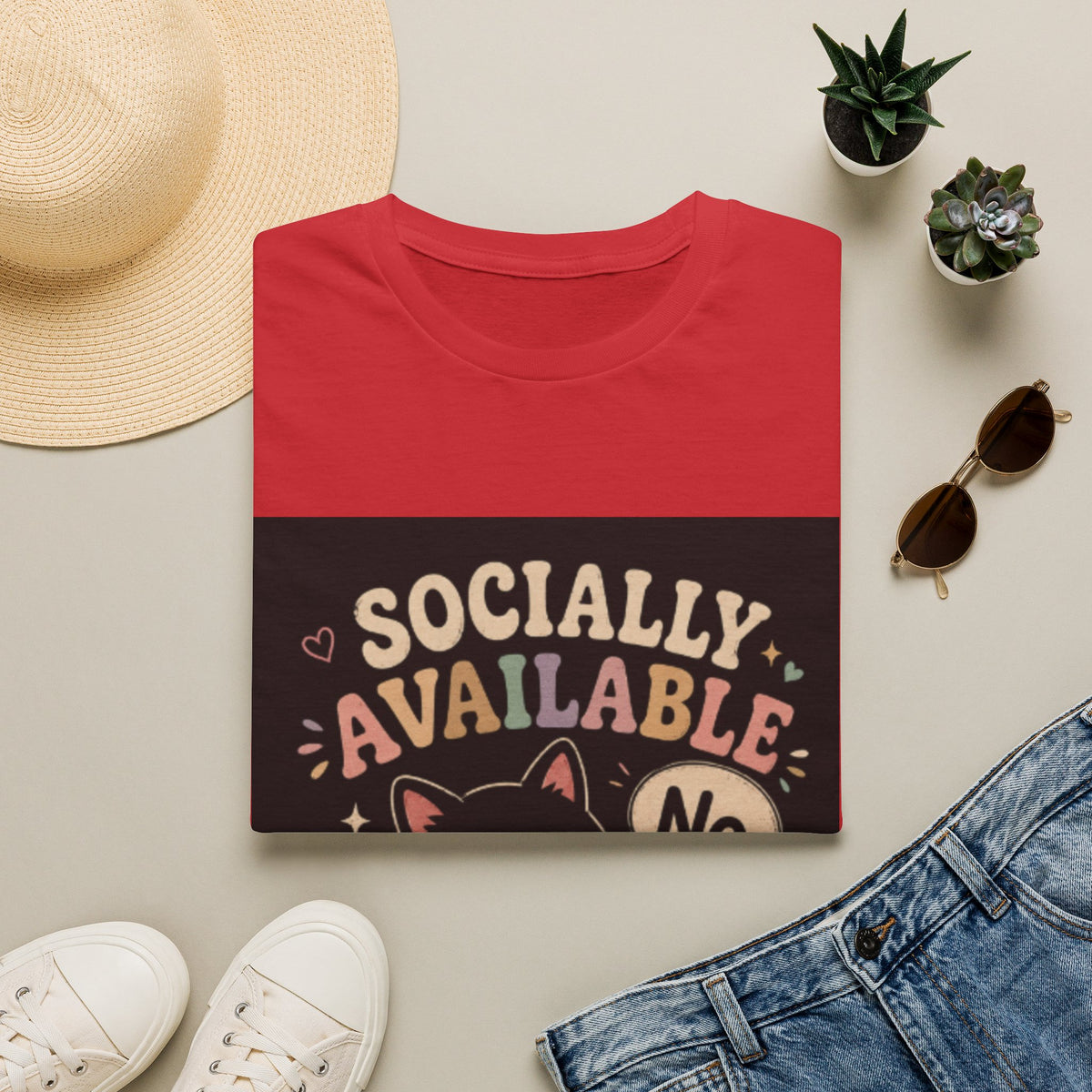 T-Shirt — "Socially Available" Funny Cat Graphic Tee