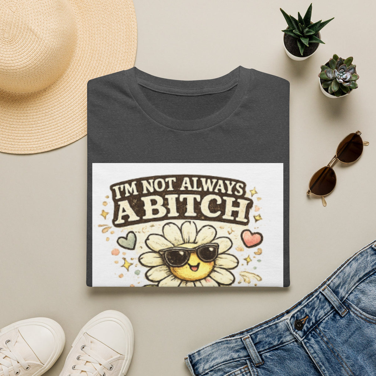 Graphic T-Shirt — "I'm Not Always A Bitch" Sunflower with Sunglasses (Just Kidding, Go f**k Yourself)