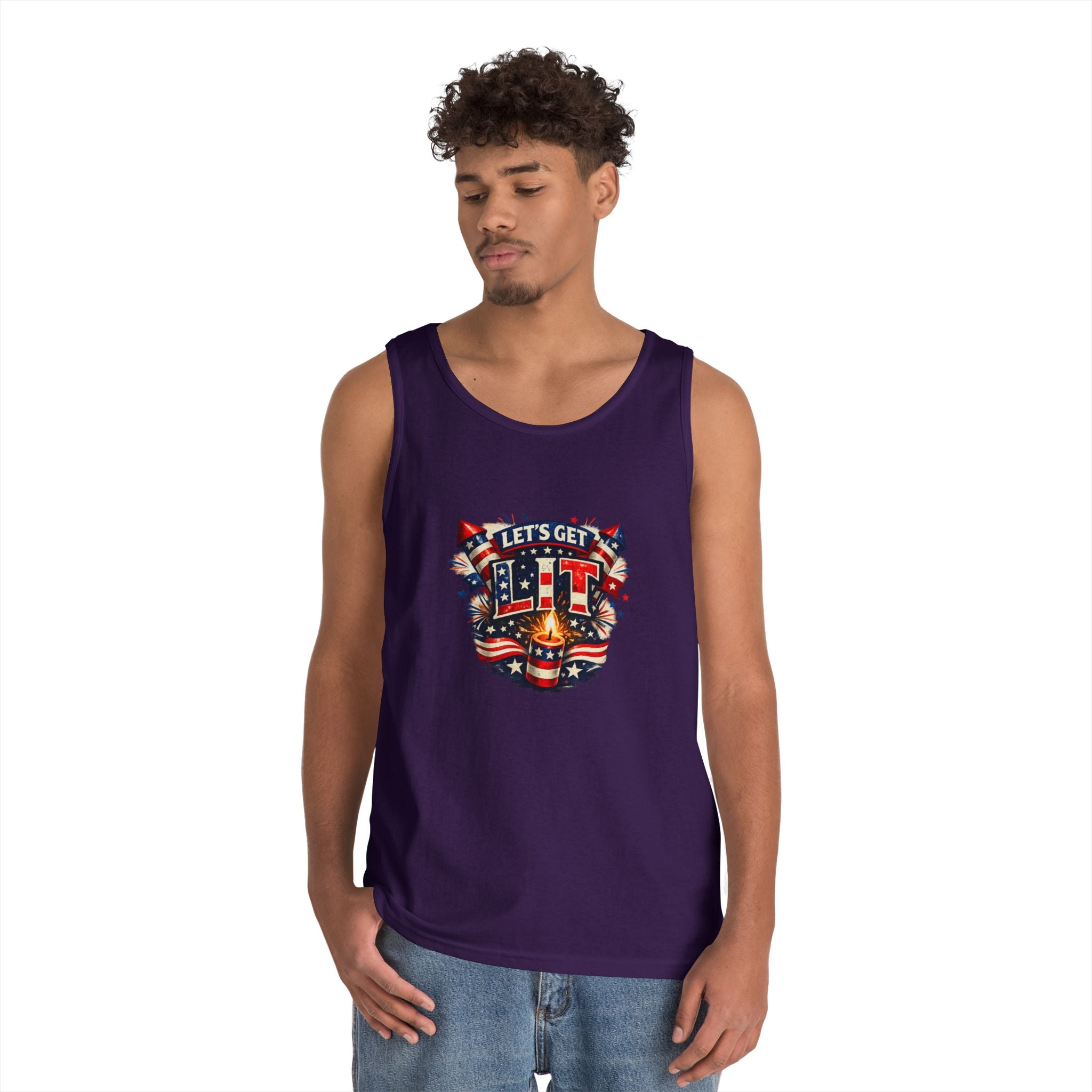 Let's Get Lit Tank Top — Patriotic 4th of July Fireworks Graphic Tank