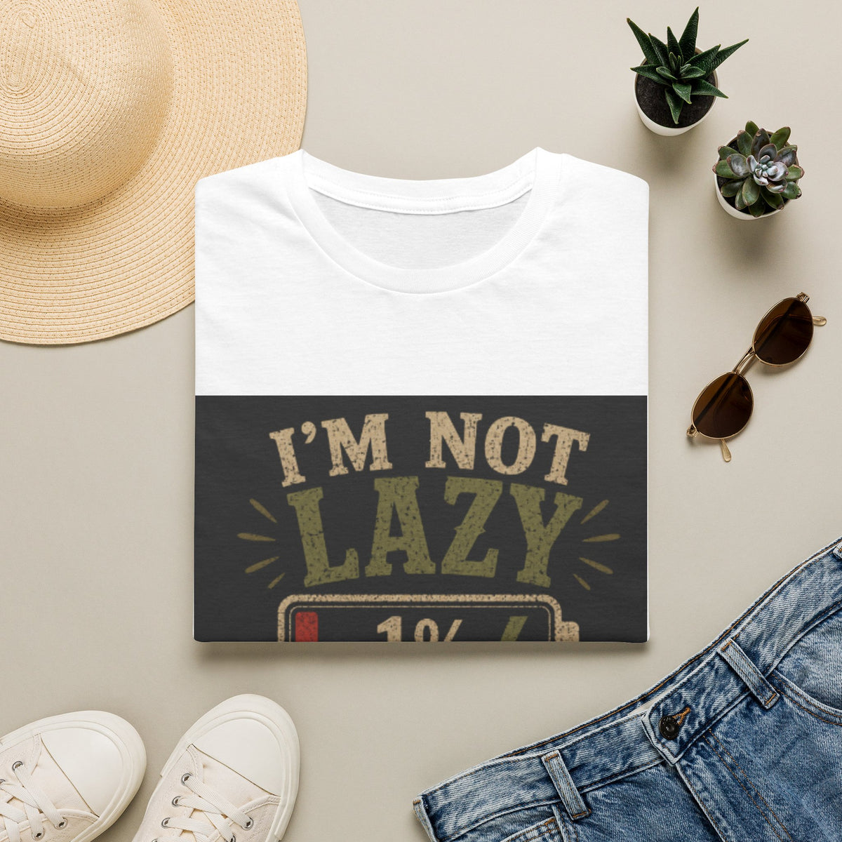 T-Shirt — "I’m Not Lazy, I’m on 1% Energy-Saving Mode" Funny Graphic Tee