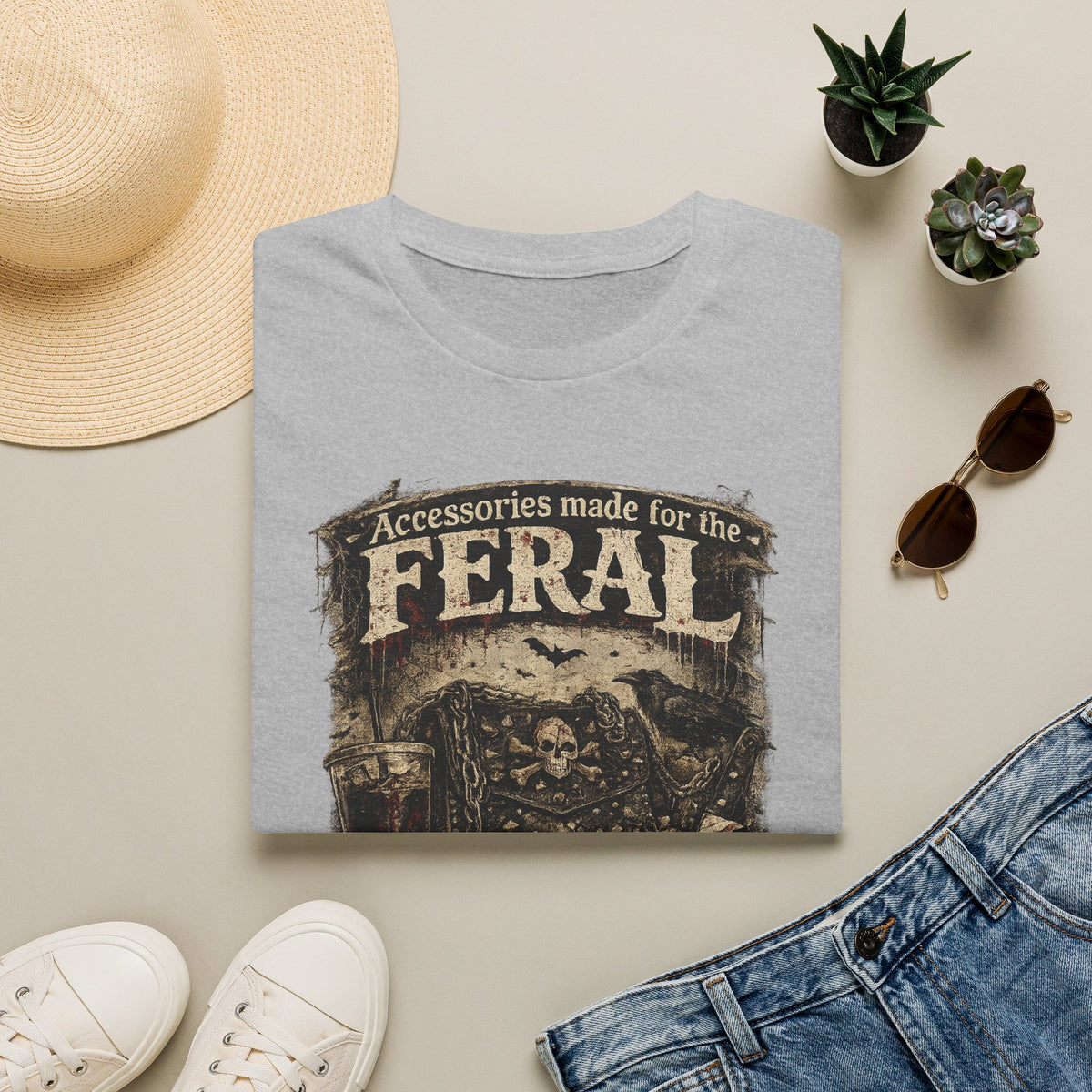 Feral Graphic T-Shirt — "Accessories Made for the Feral" Vintage Skull Tee