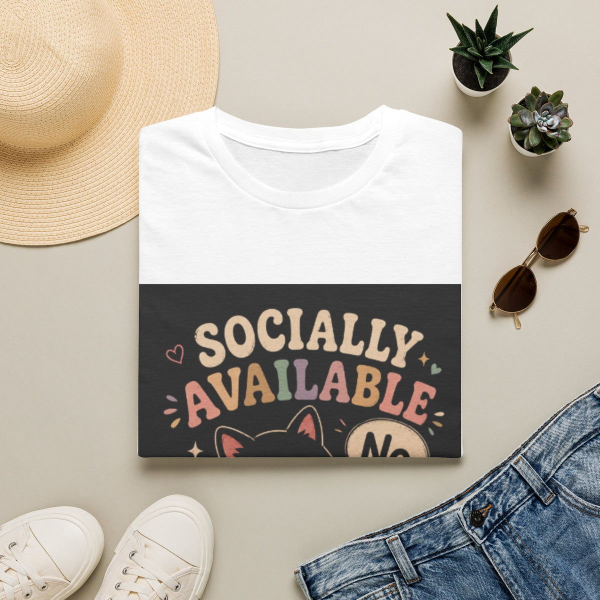 T-Shirt — "Socially Available" Funny Cat Graphic Tee