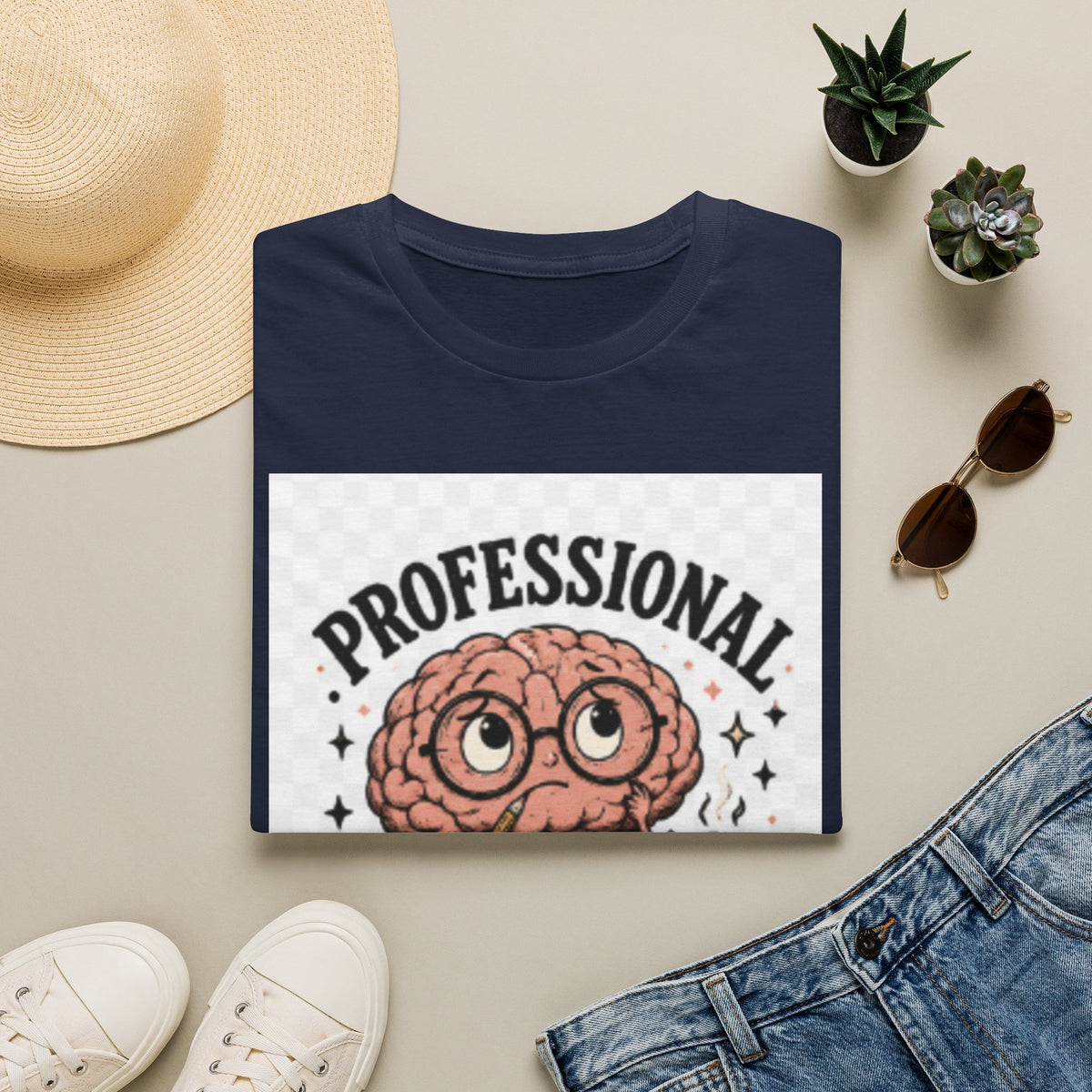 T-Shirt — "Professional Overthinker" Cute Brain Graphic Tee