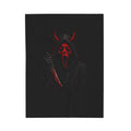 Horror Scream Devil Plush Blanket — Red Mask & Bloody Knife Velveteen Throw