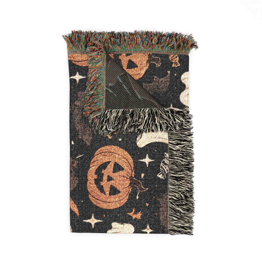 Halloween Ghosts & Pumpkins Woven Blanket — Cozy Spooky Throw for Fall Decor