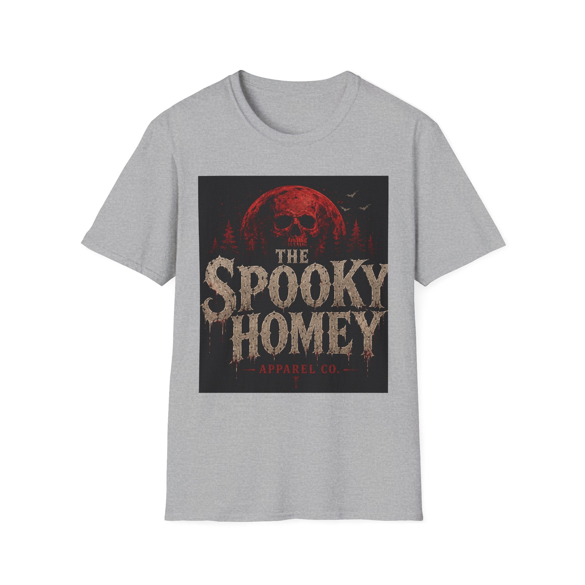 Spooky Homey T‑Shirt — Red Moon Skull Halloween Tee