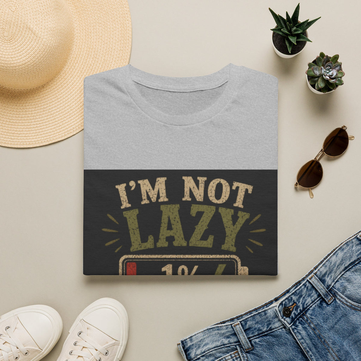 T-Shirt — "I’m Not Lazy, I’m on 1% Energy-Saving Mode" Funny Graphic Tee