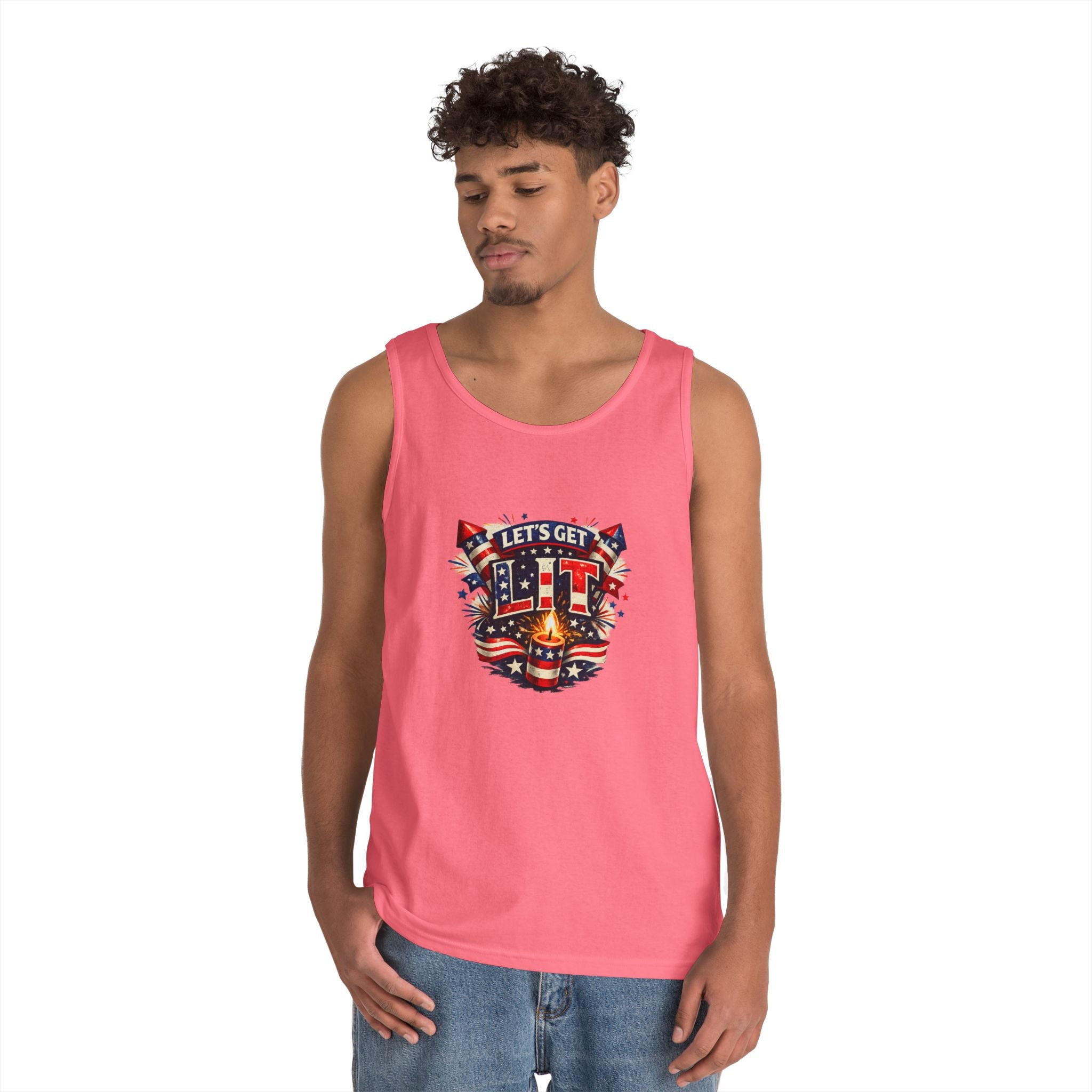 Let's Get Lit Tank Top — Patriotic 4th of July Fireworks Graphic Tank