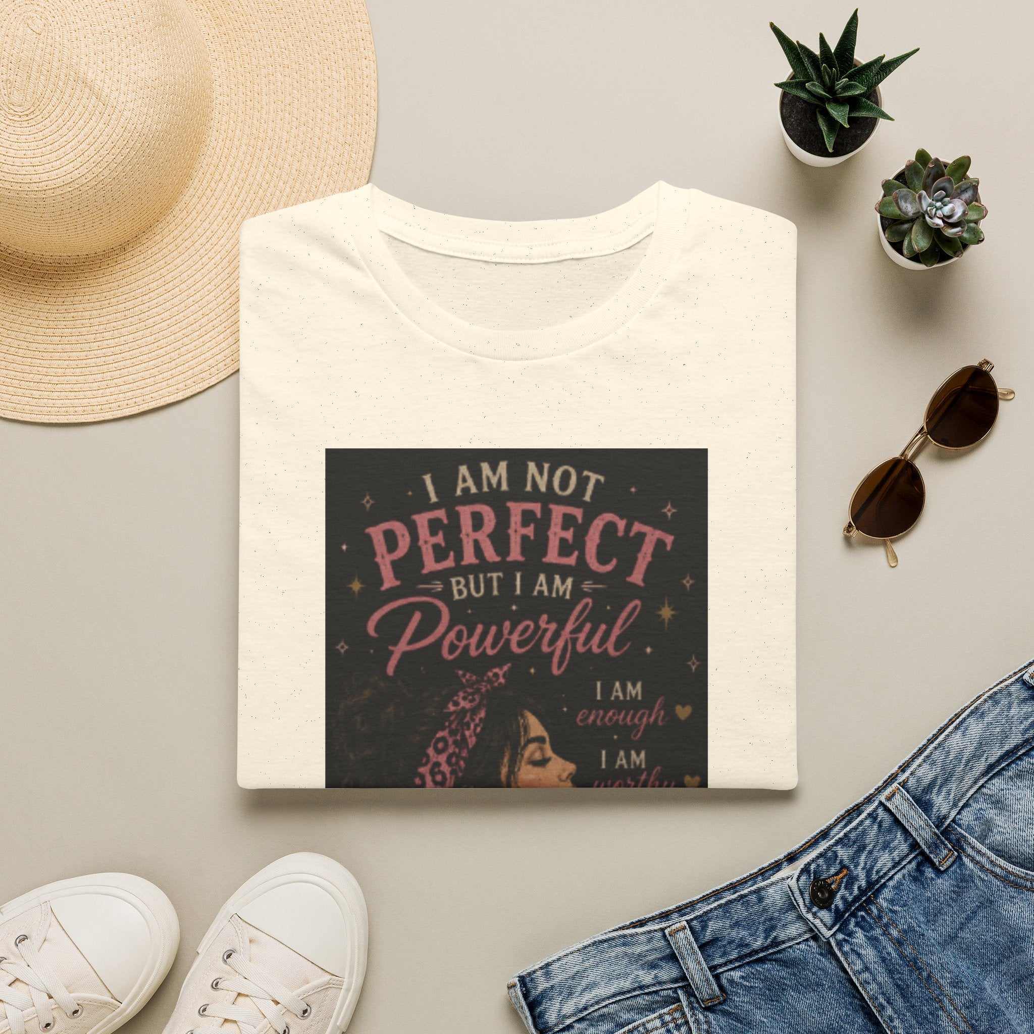 Powerful Woman Graphic T-Shirt — "I Am Not Perfect But I Am Powerful" Motivational Tee