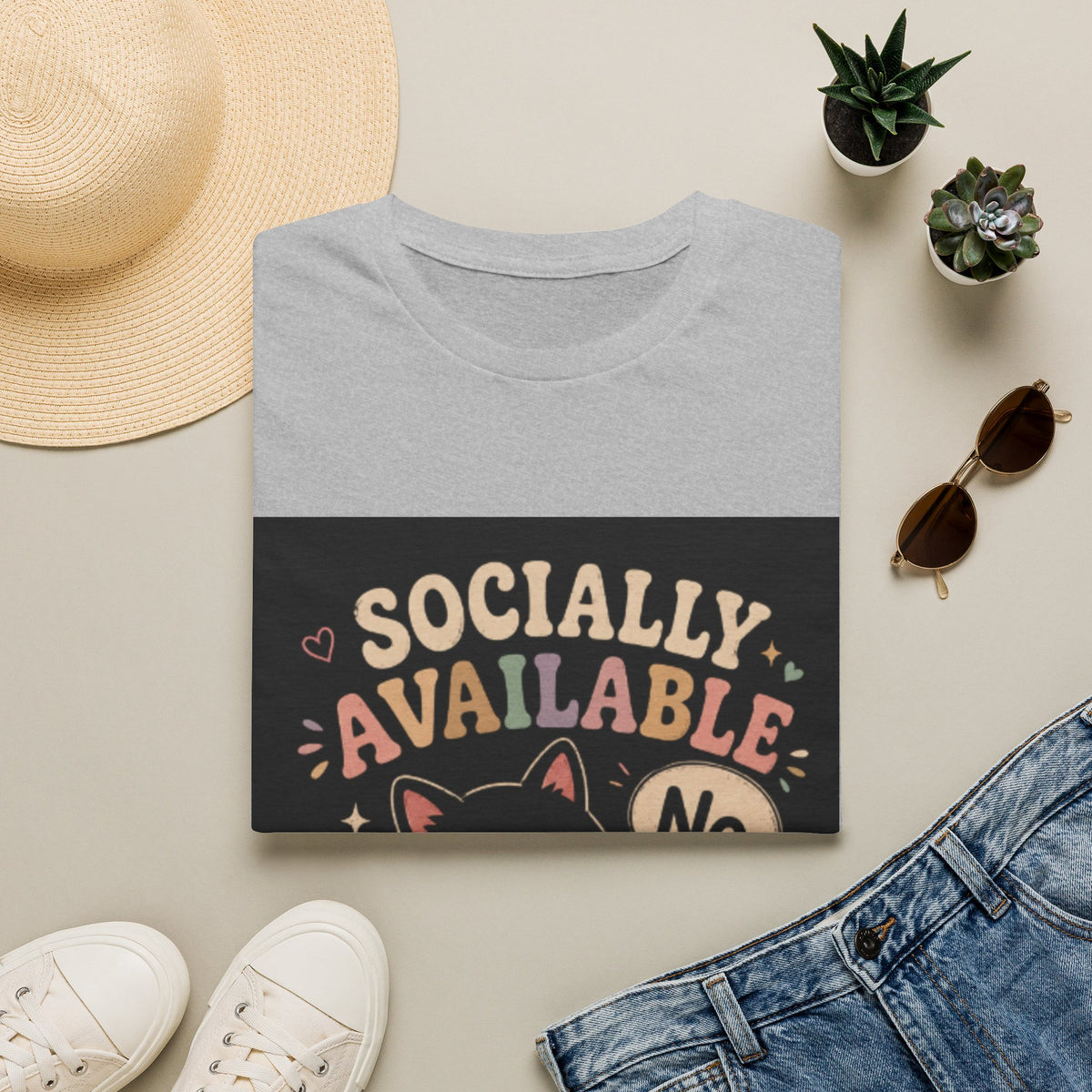 T-Shirt — "Socially Available" Funny Cat Graphic Tee