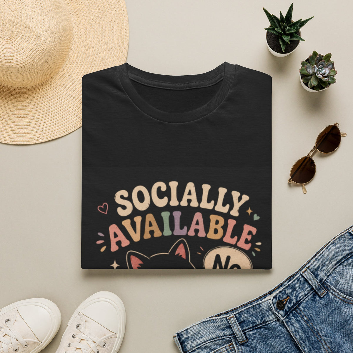 T-Shirt — "Socially Available" Funny Cat Graphic Tee