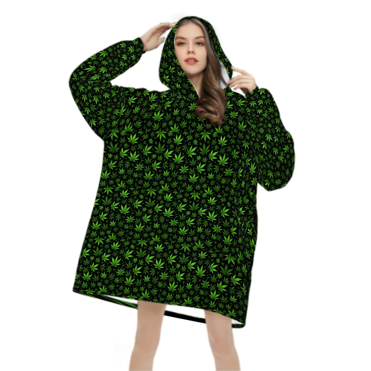 Adult Blanket Hoodie Green Leaves
