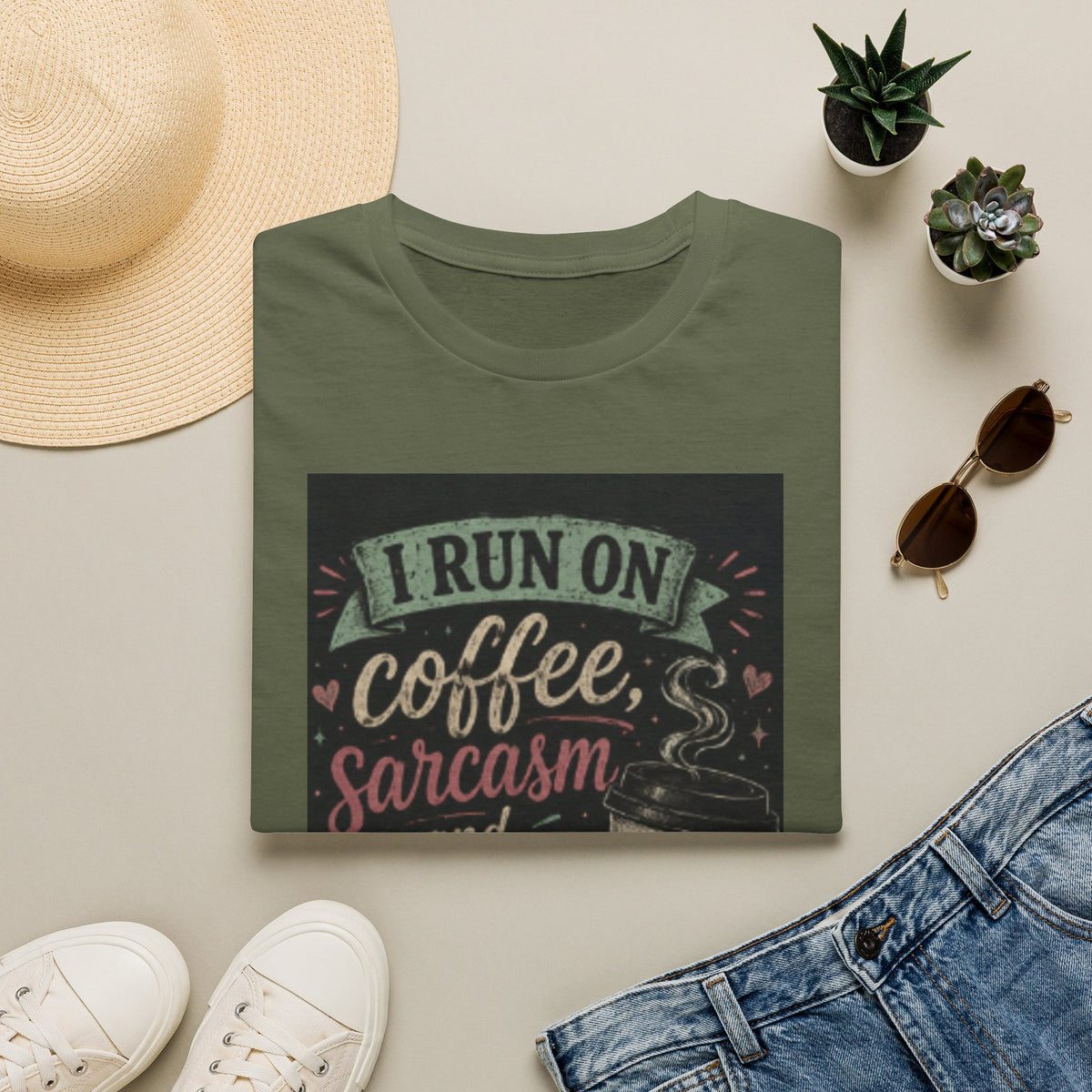Coffee & Sarcasm T‑Shirt — “I Run On Coffee, Sarcasm and Poor Impulse Control”