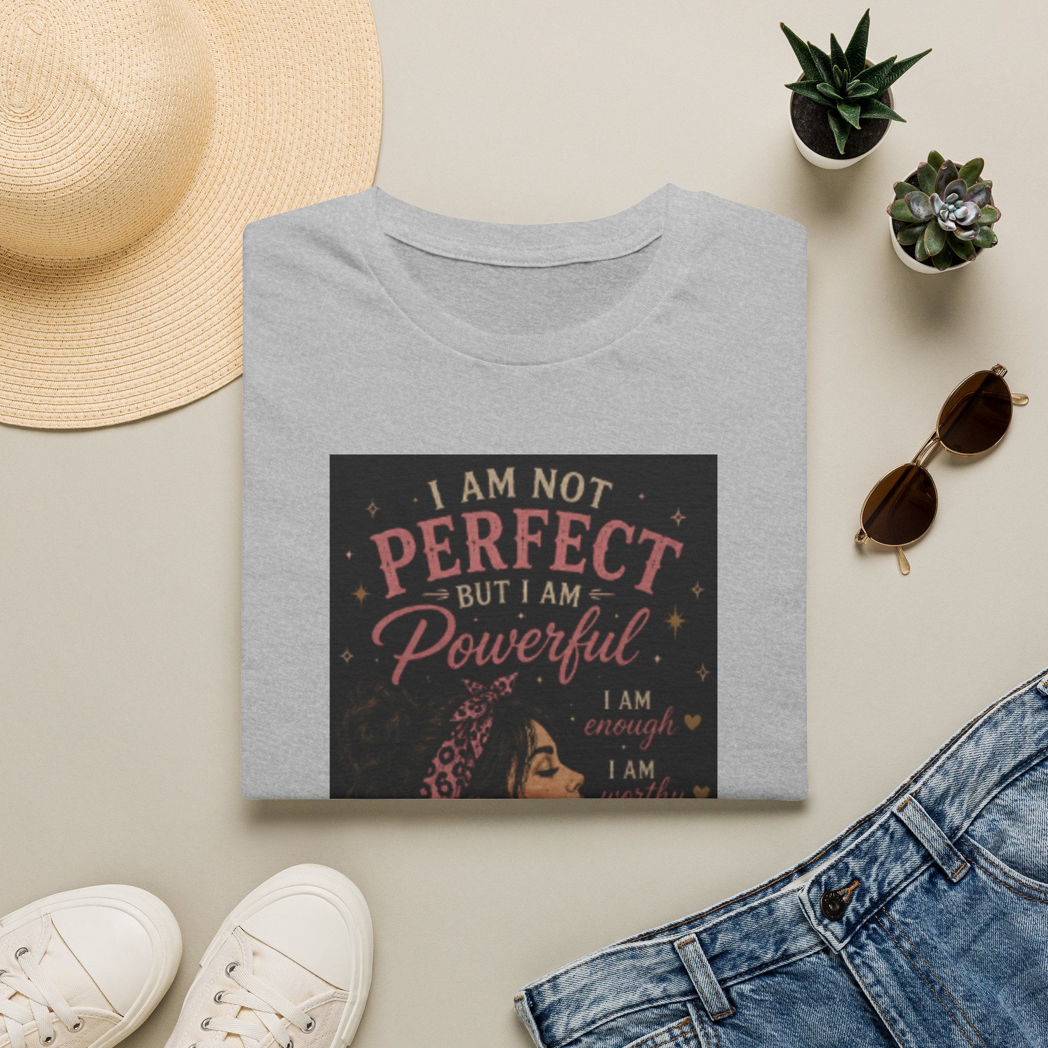 Powerful Woman Graphic T-Shirt — "I Am Not Perfect But I Am Powerful" Motivational Tee