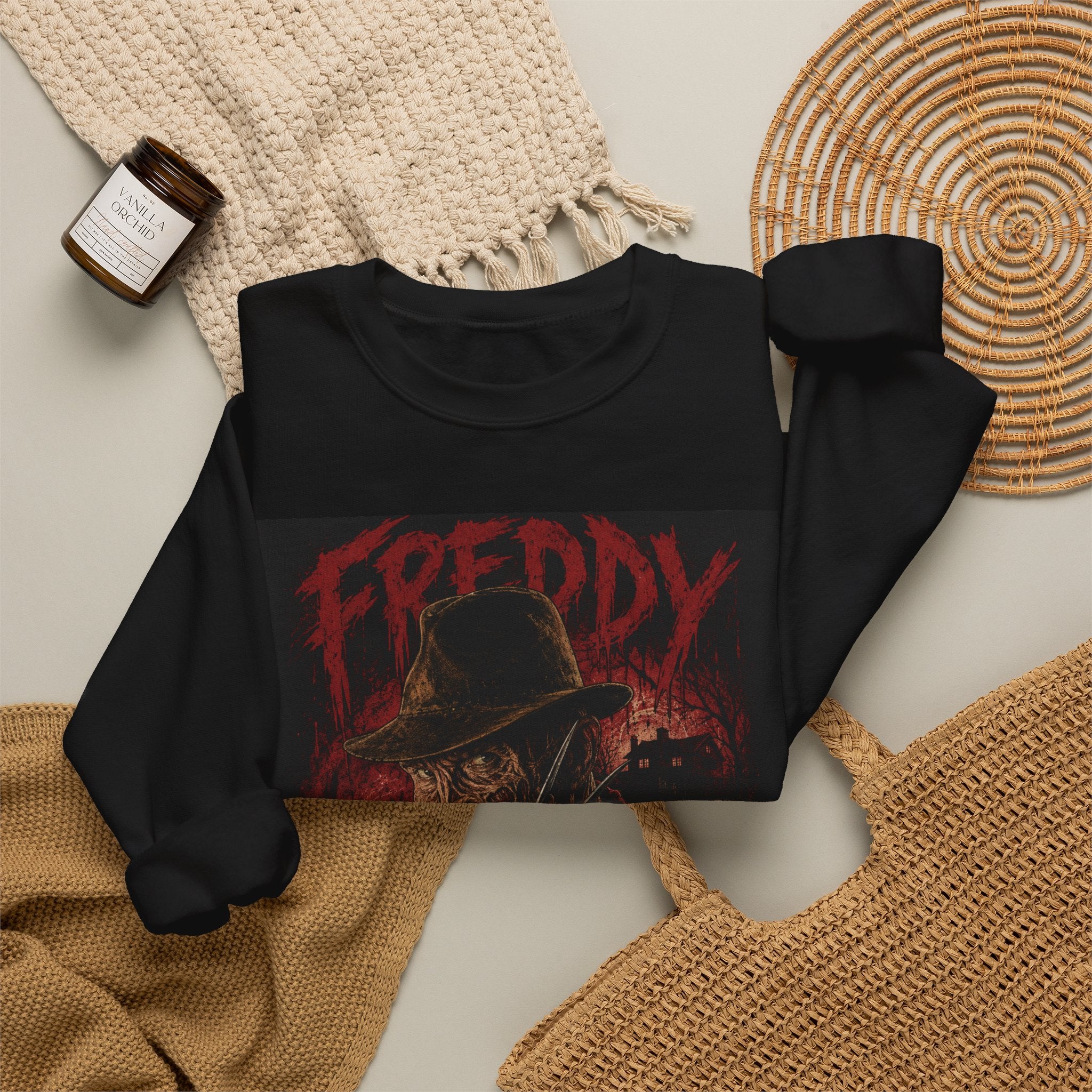 Freddy Krueger Horror Crewneck Sweatshirt - "Welcome To My Nightmare Bitch" Graphic